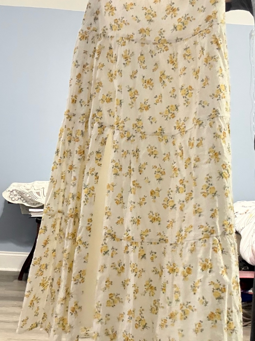 Altar'd State Cream Maxi Skirt with Yellow Floral Print